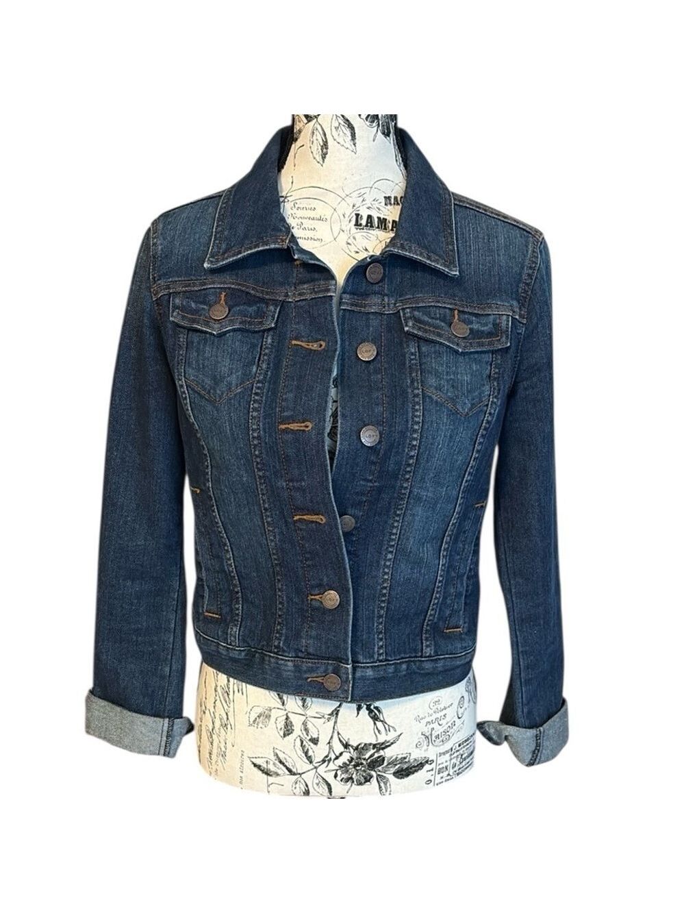 LOFT Jean Jacket Cropped Tailored Medium Wash Blue Size XS